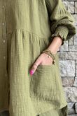 Annie Cushion Cotton Peter Pan Smock Blouse Deep Olive